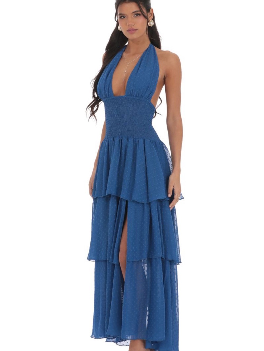 Lucy in the Sky Royal Blue One-Shoulder Tiered Maxi Dress